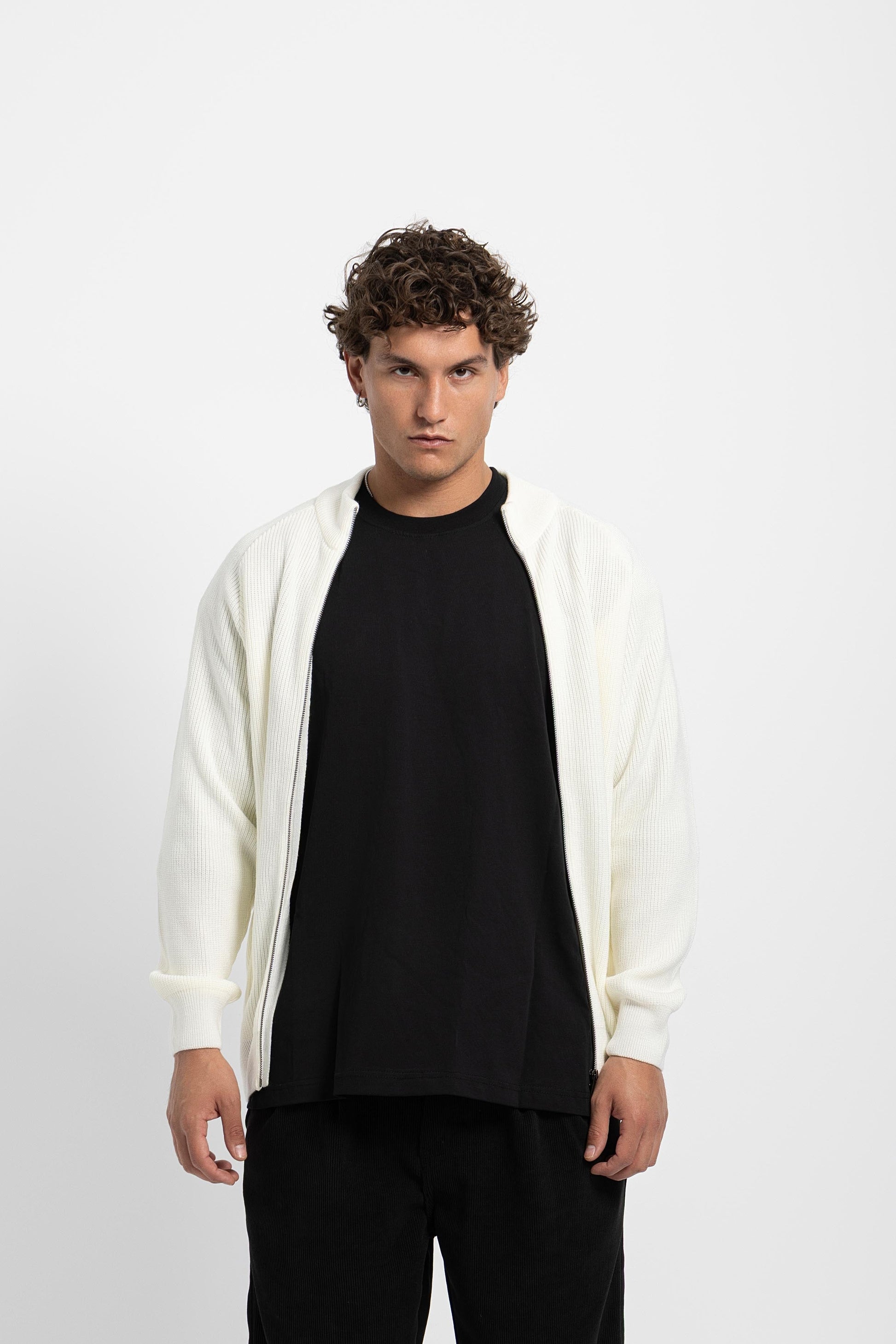 Untch Off-White Full-Zip Knit Sweater