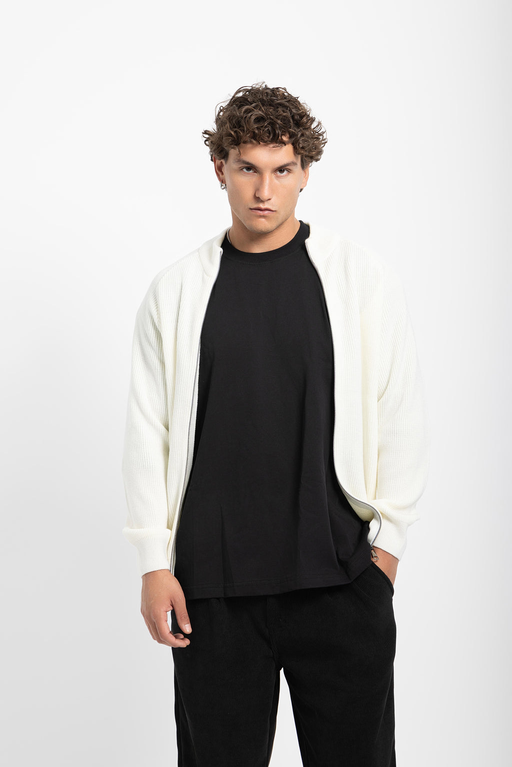 Untch Off-White Full-Zip Knit Sweater