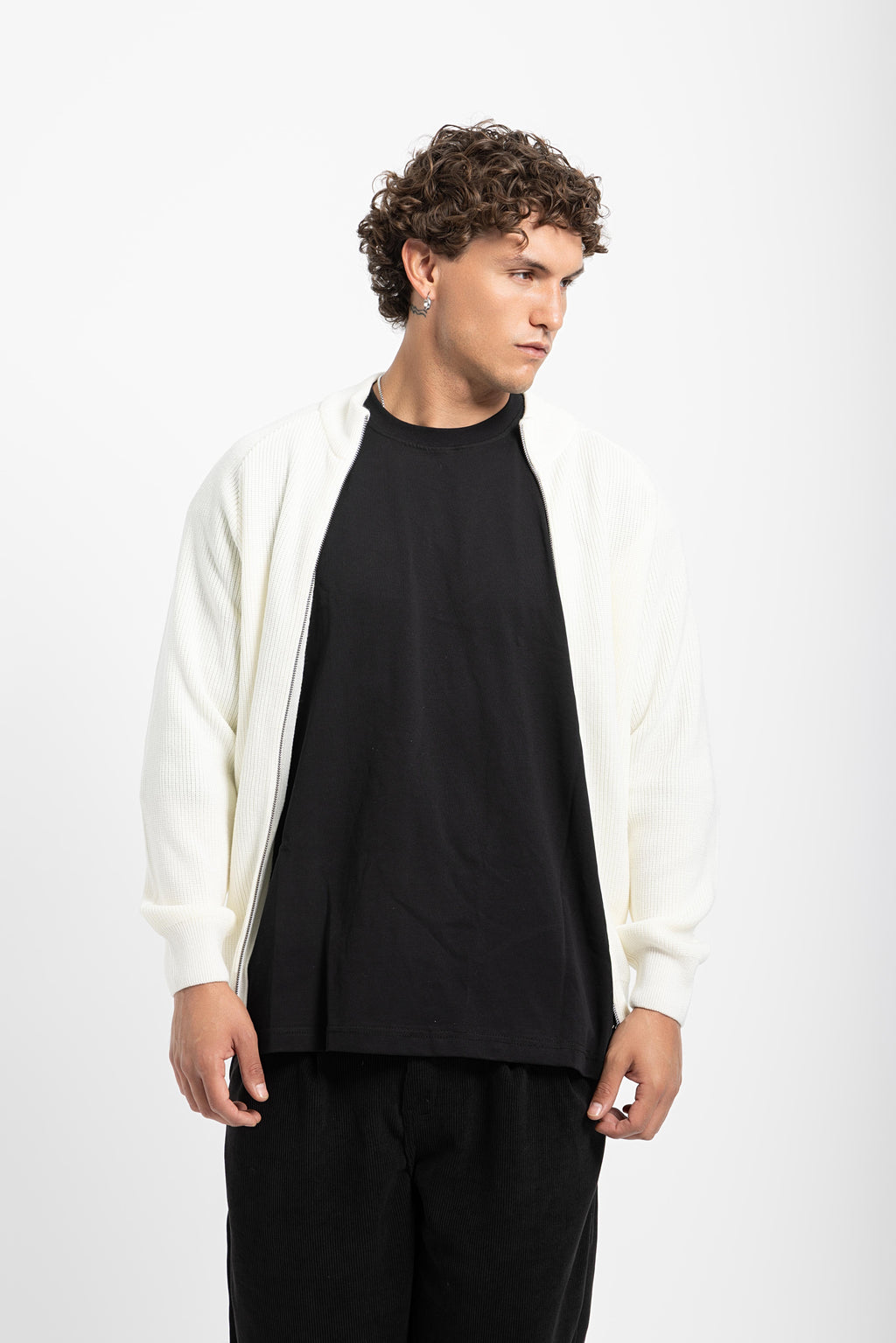 Untch Off-White Full-Zip Knit Sweater