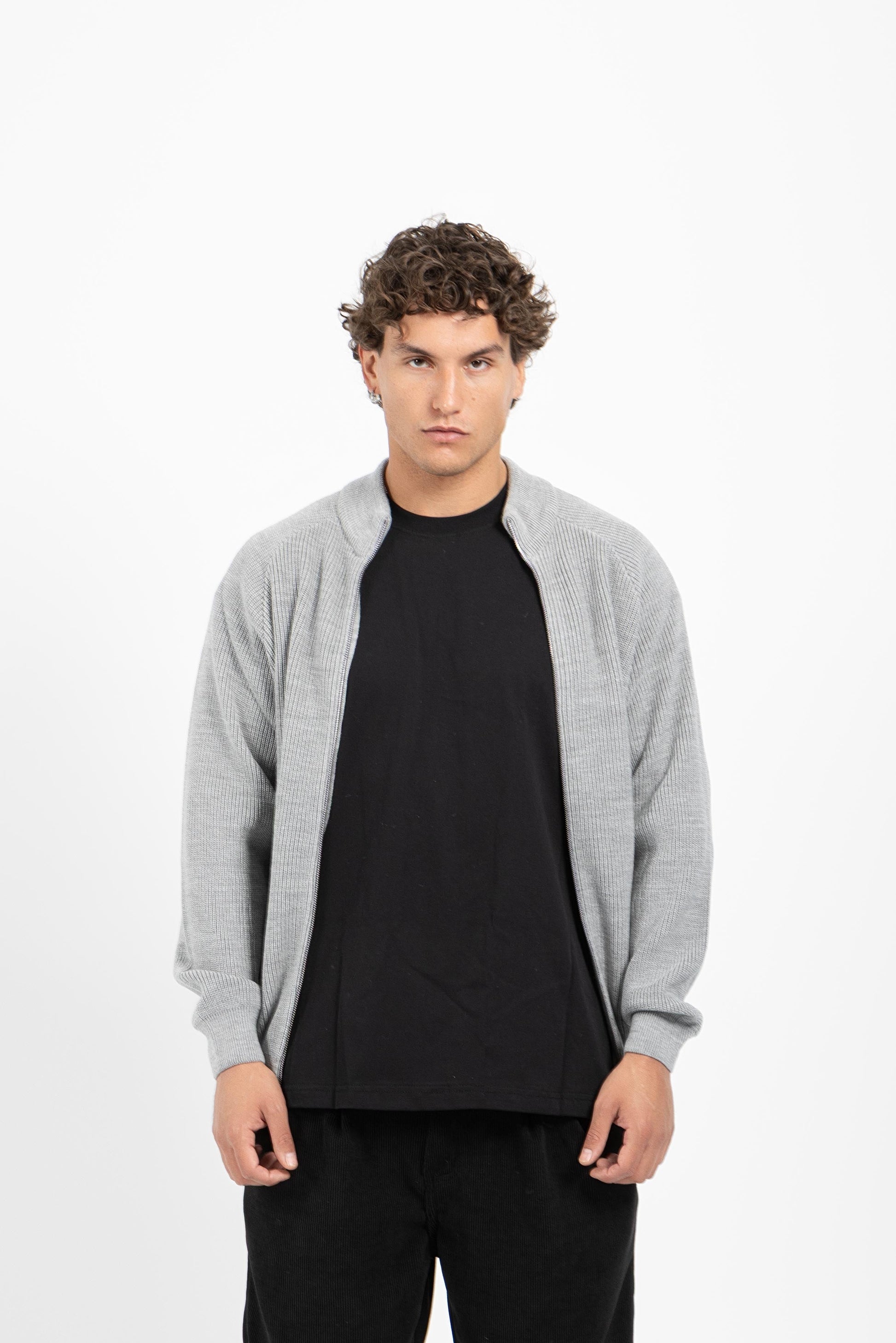 Untch Gray Full-Zip Knit Sweater