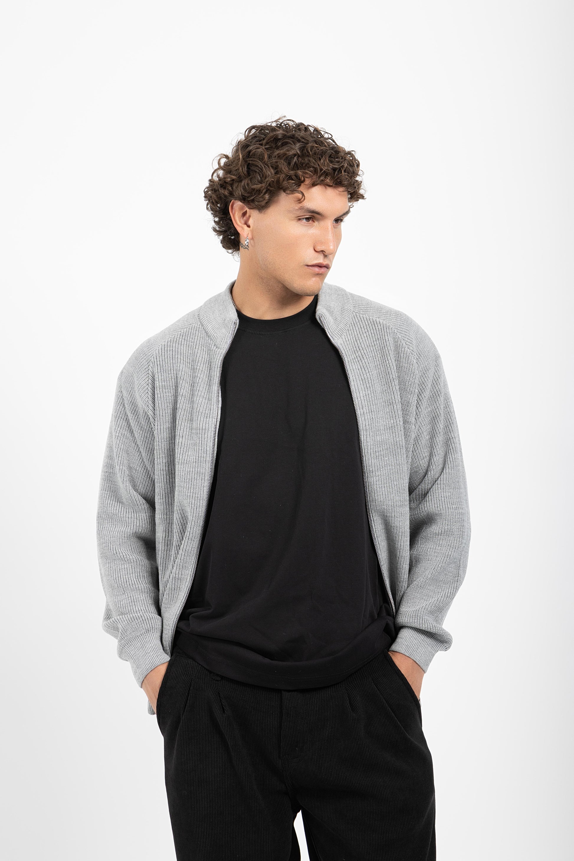 Untch Gray Full-Zip Knit Sweater