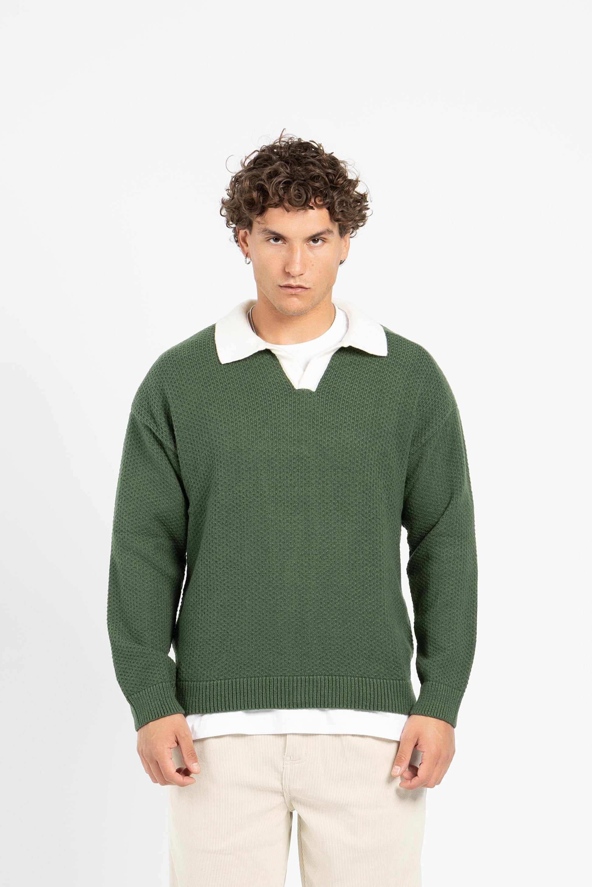 Untchd Green V-Neck Knit Sweater