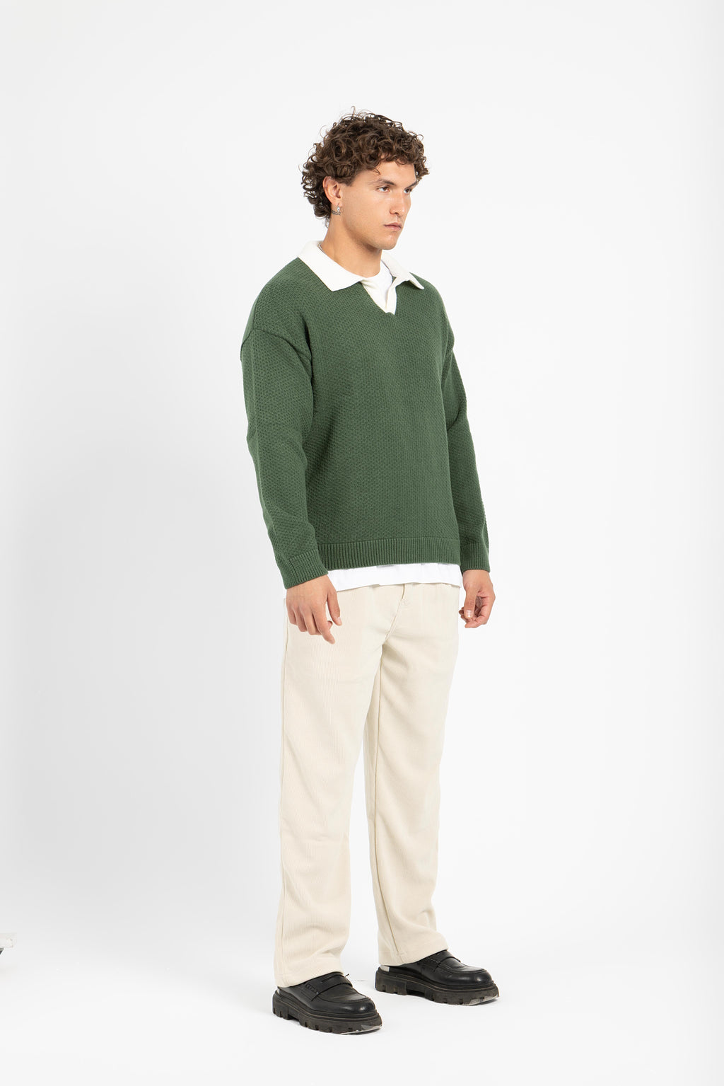 Untchd Green V-Neck Knit Sweater
