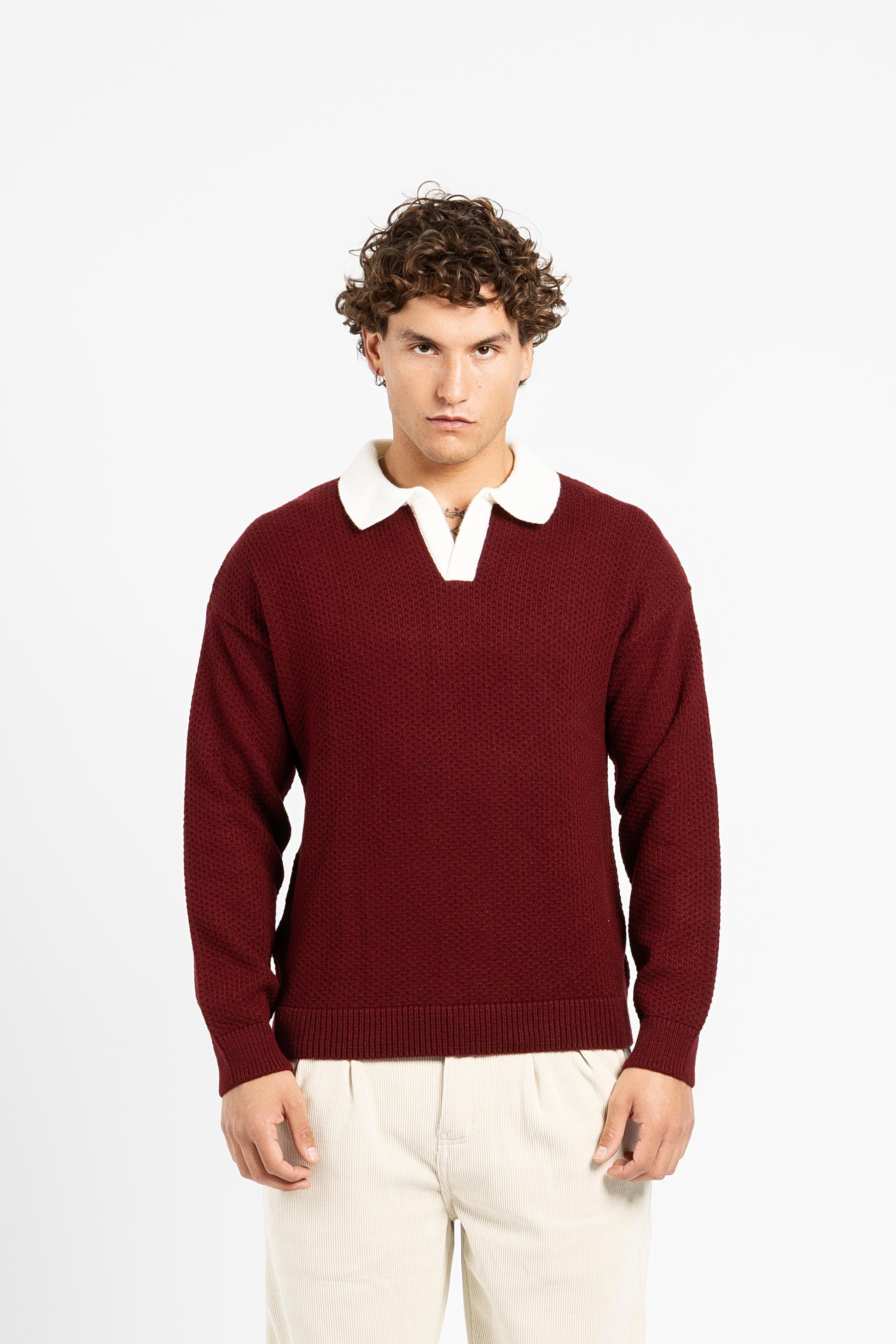 Untchd Burgundy V-Neck Knit Sweater