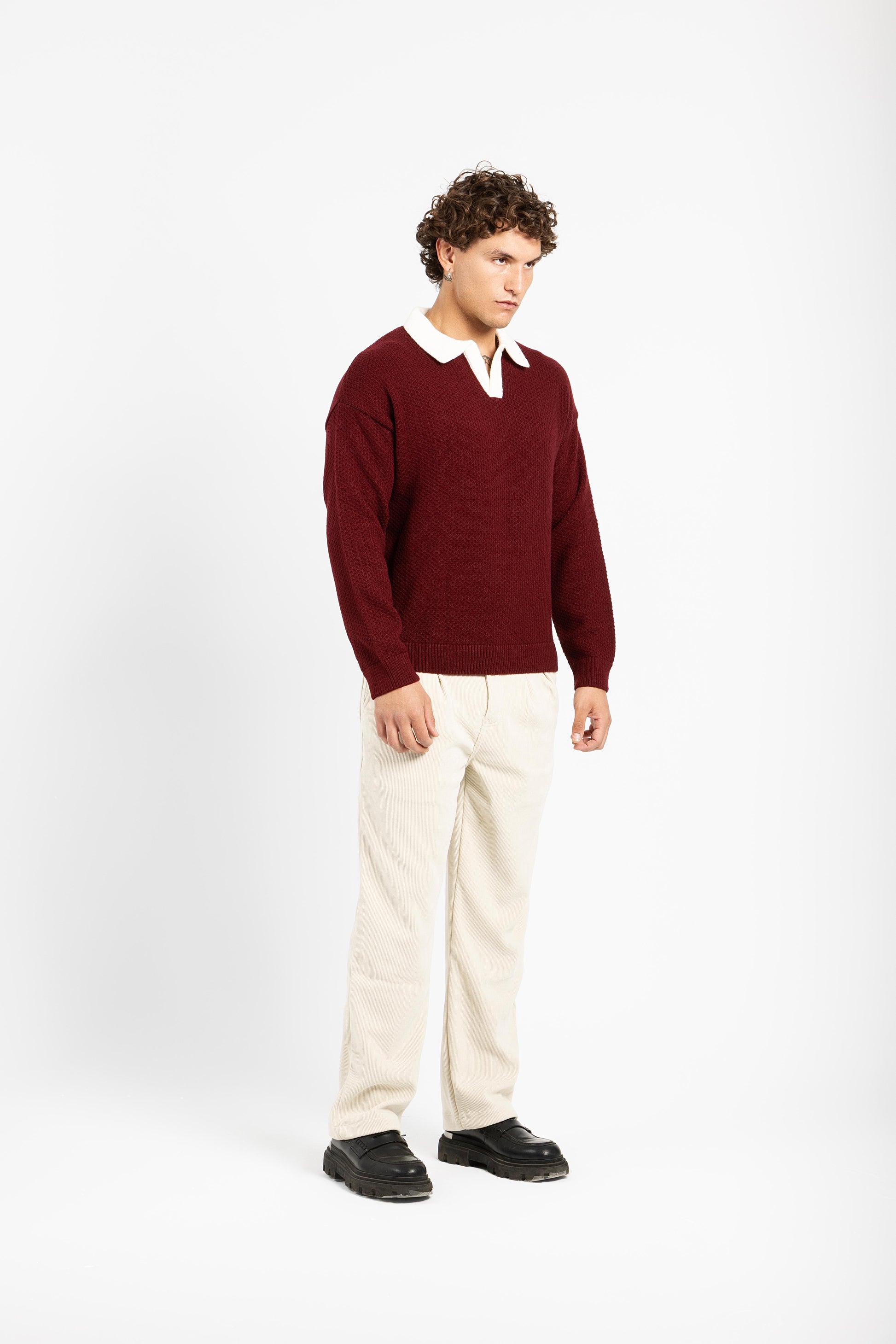 Untchd Burgundy V-Neck Knit Sweater