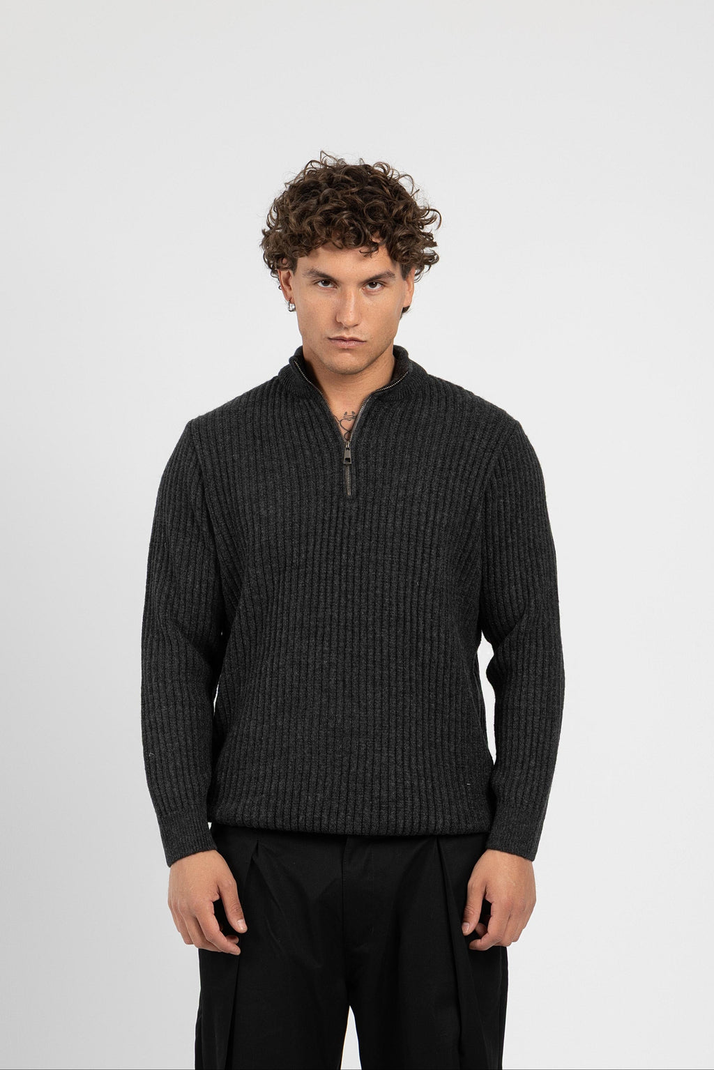 Untchd Dark Gray Quarter-Zip Knit Sweater