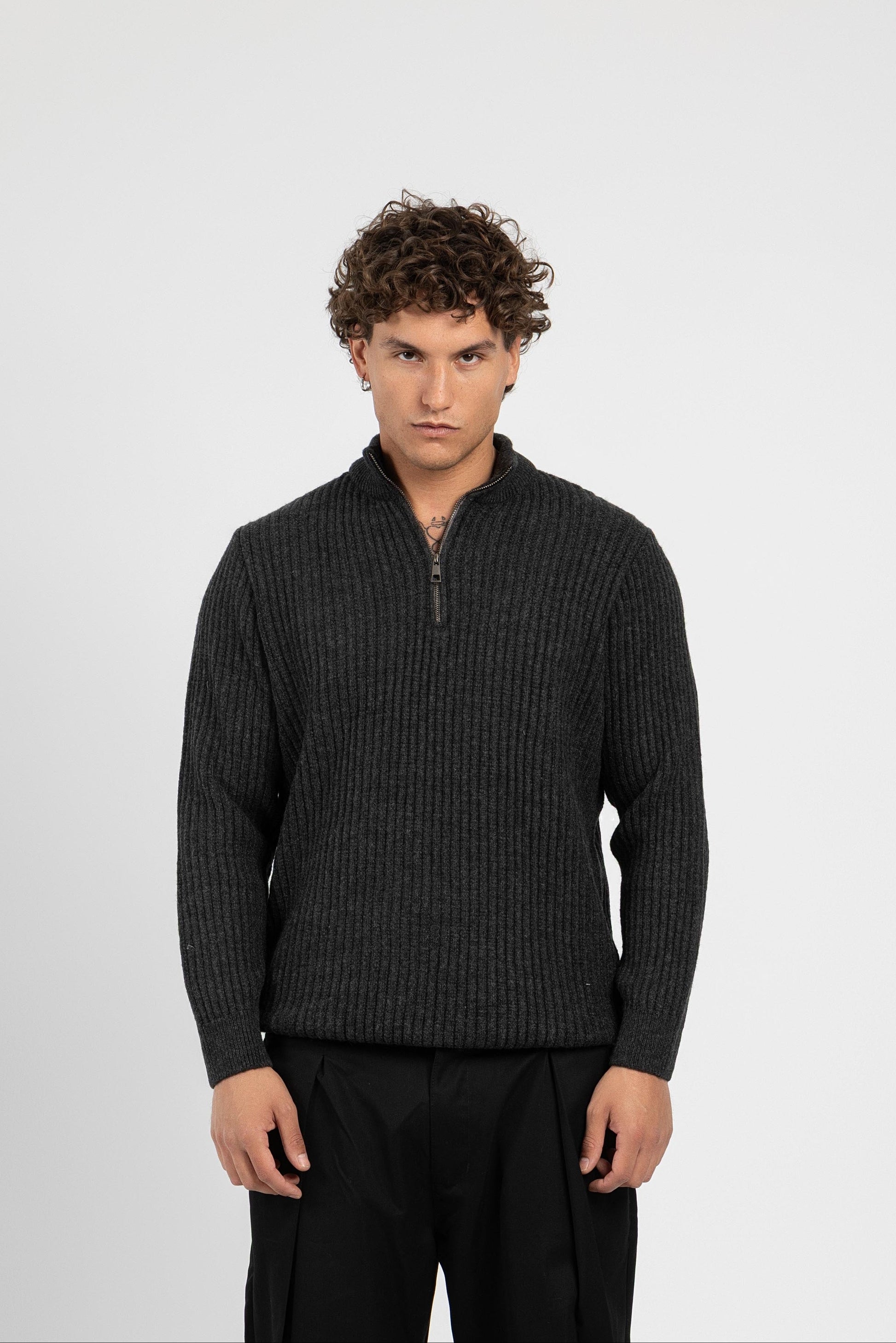 Untchd Dark Gray Quarter-Zip Knit Sweater