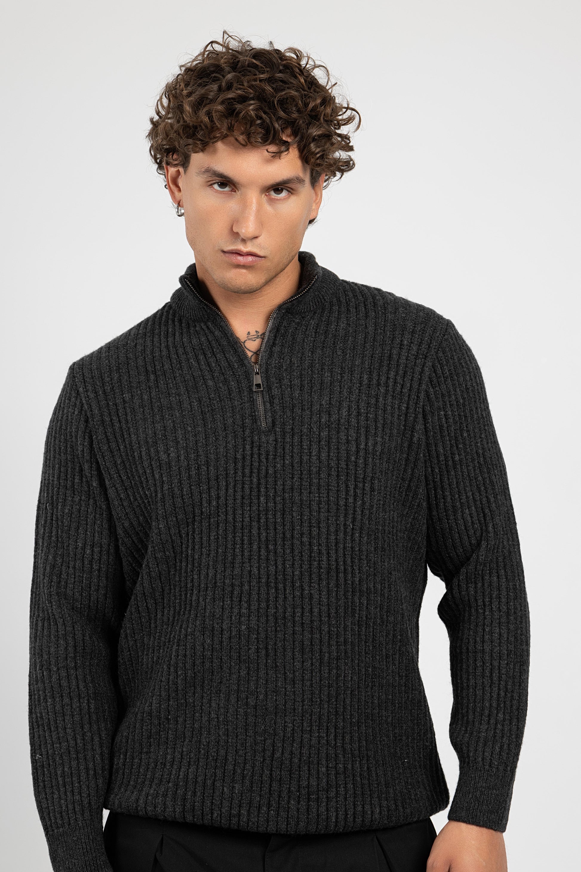 Untchd Dark Gray Quarter-Zip Knit Sweater