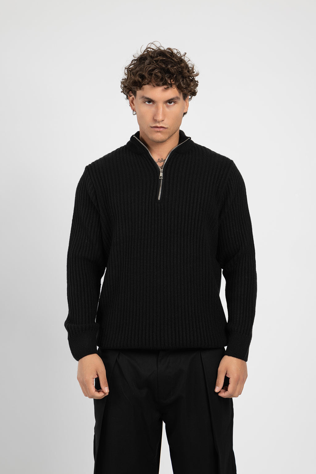 Untchd Black Quarter-Zip Knit Sweater