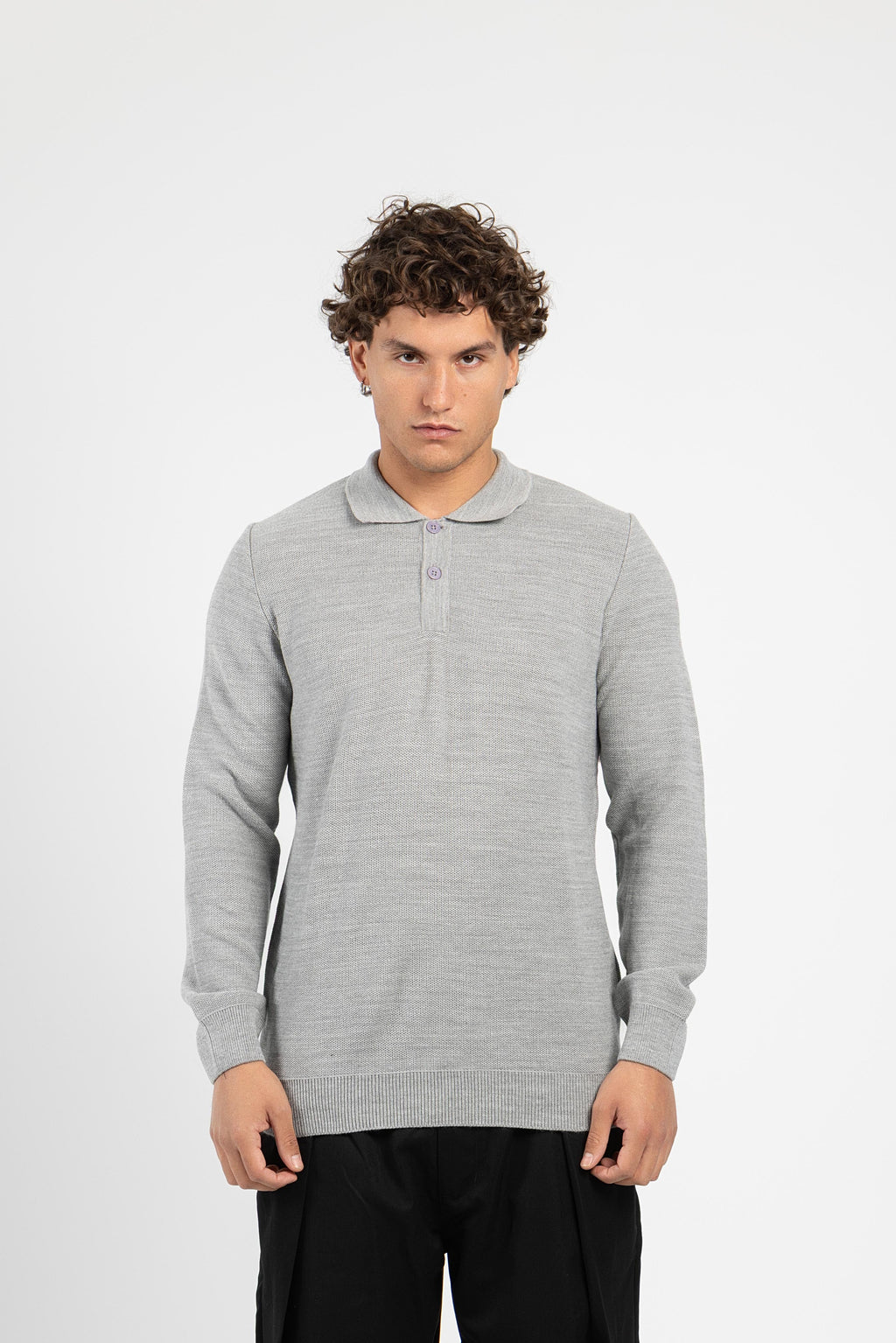 Untchd Gray Buttoned V-Neck Knit Sweater