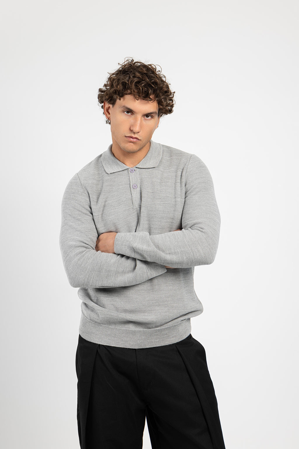 Untchd Gray Buttoned V-Neck Knit Sweater