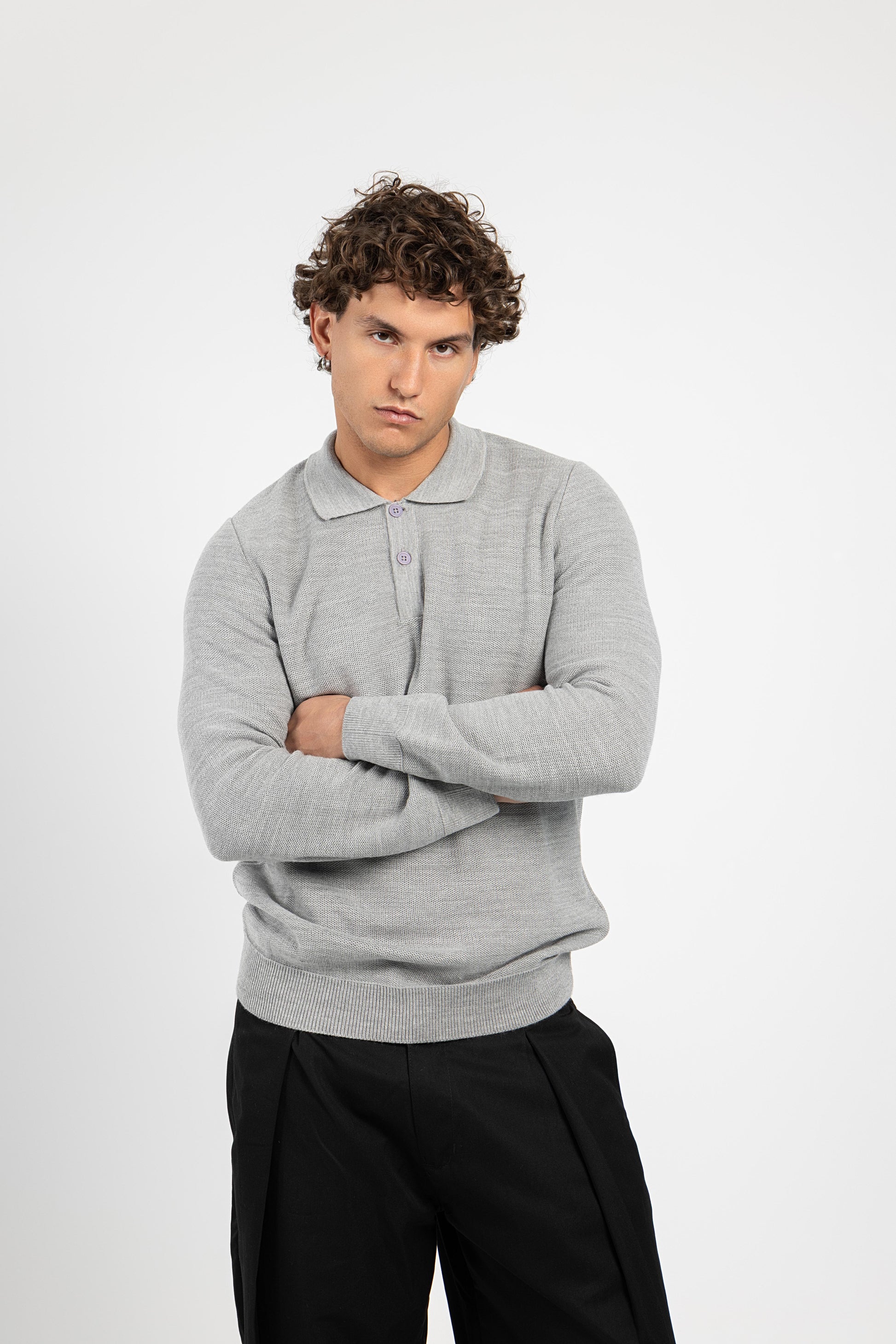 Untchd Gray Buttoned V-Neck Knit Sweater