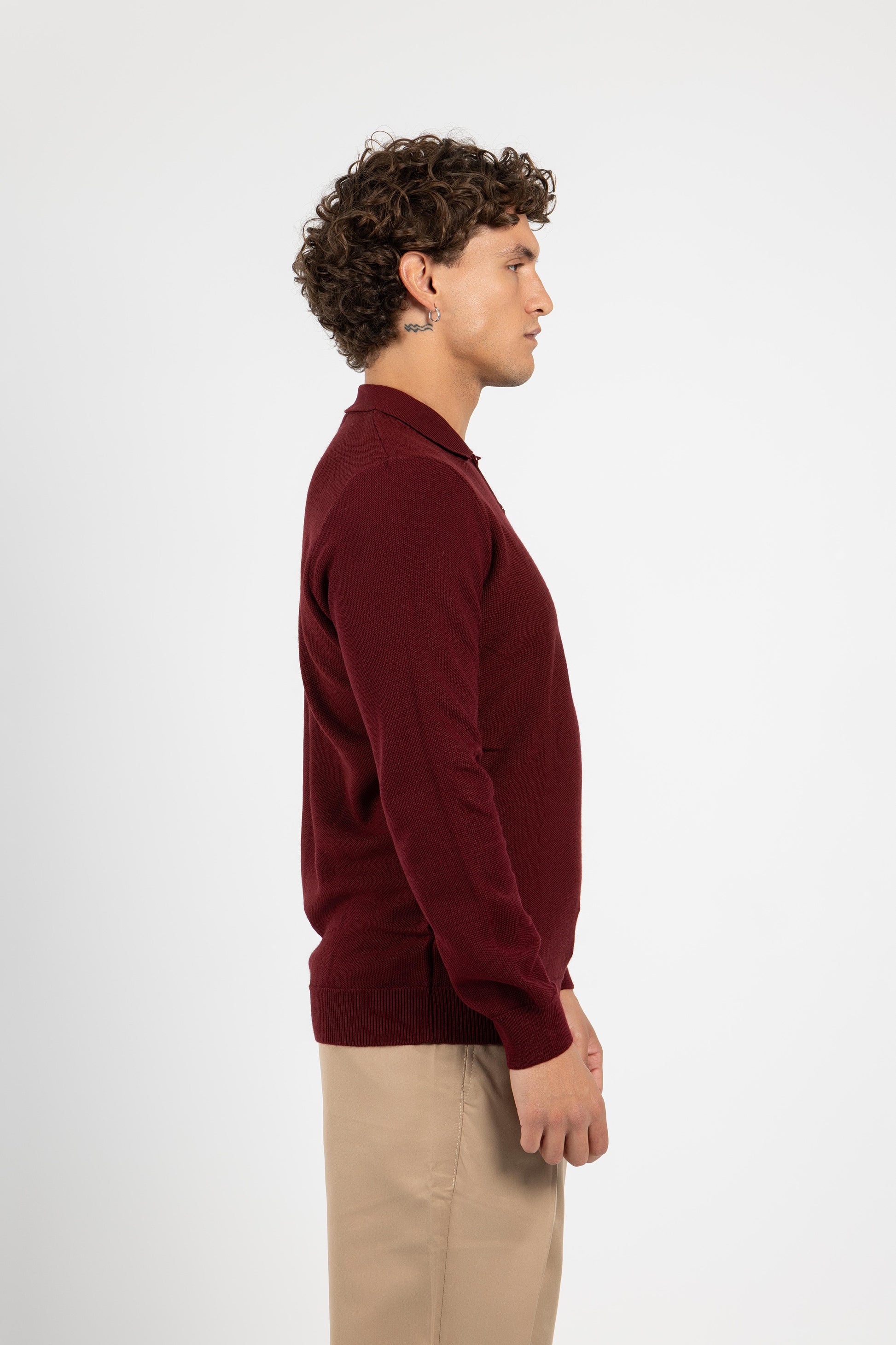 Untchd Burgundy Buttoned V-Neck Knit Sweater
