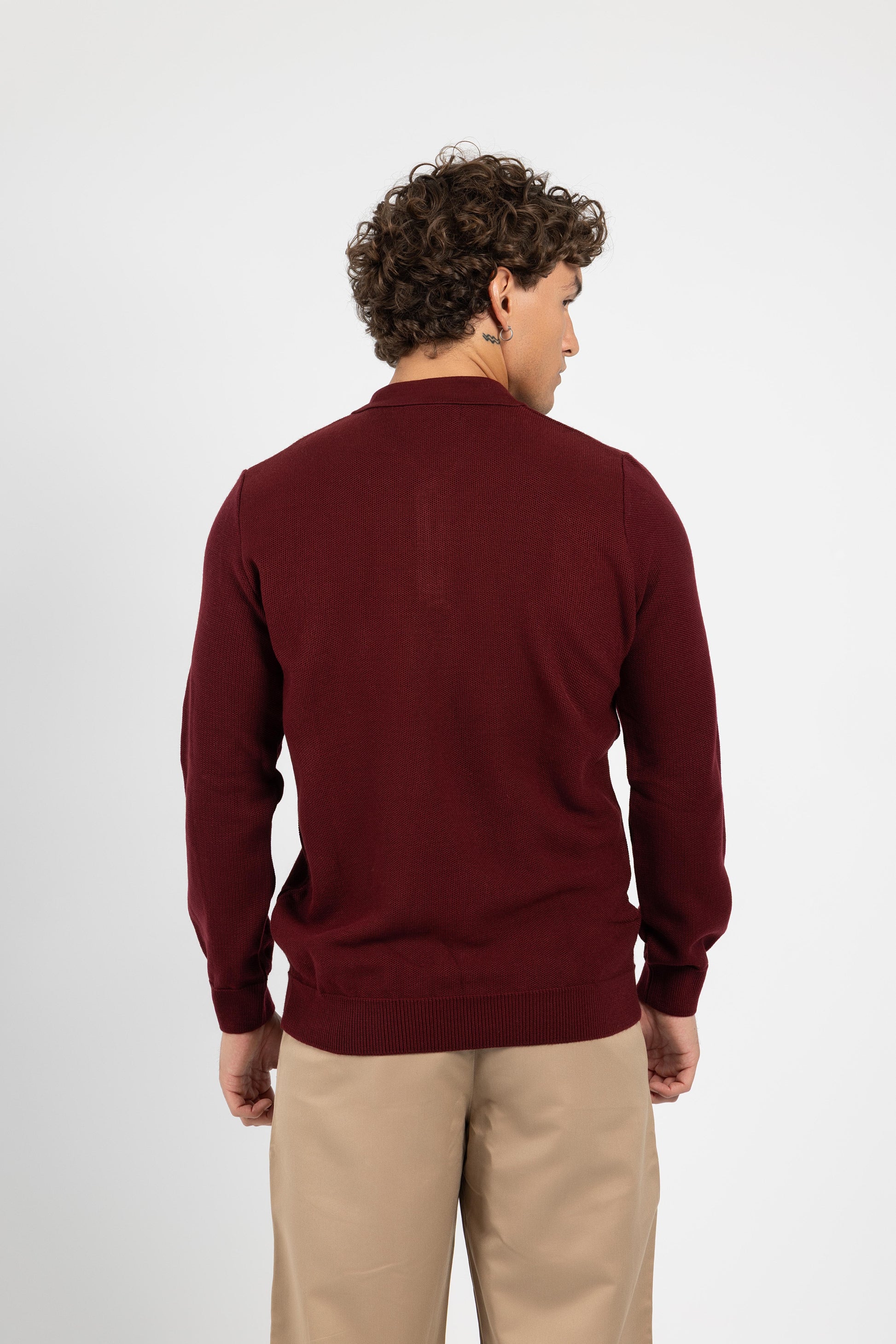 Untchd Burgundy Buttoned V-Neck Knit Sweater